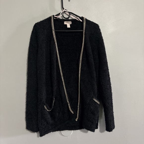 Forever 21 Sweaters - Forever 21 Woman's FuzzyCardigan Oversized Gold Chain‎ Sweater Black Size Med